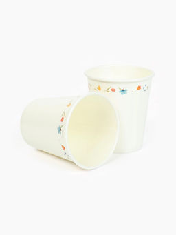 Цена за 10 шт. Стакан одноразовый бумажный Керамика с цветами, белый, 250 мл