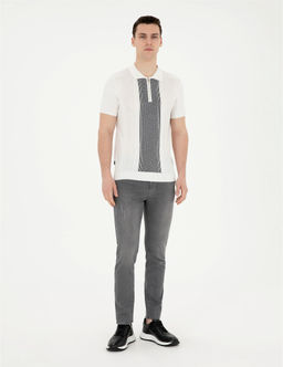 Beyaz Slim Fit Fermuarl_ Polo Yaka Triko Ti__rt - Pierre cardin фото 4