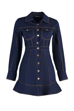 Lacivert Dugme Detayl? Mini Dokuma Gomlek Elbise TWOAW23EL01424