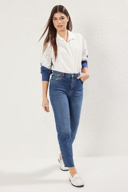 Siyah Pacas? Kesikli Normal Bel Comfort Mom Jeans TWOSS25JE00096 - Trendyolmilla фото 7