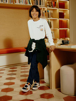 Bisiklet Yaka Bask?l? Uzun Kollu Erkek ?ocuk Sweatshirt