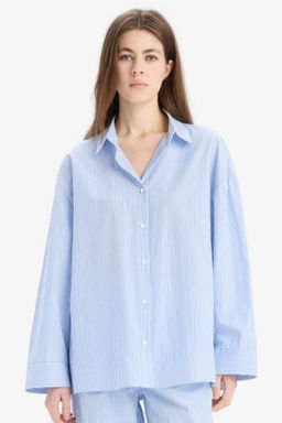 Fall in Love Cizgili Pijama Yaka Poplin Pijama Ustu