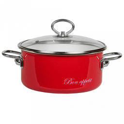 "Bon appetit" Кастрюля эмалированная 5,5л, цилиндрическая форма, стеклянная крышка, вишневый (Россия)