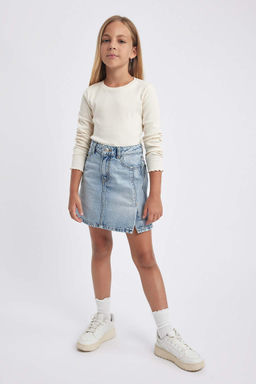 Футболка на бретельках в рубчик с длинными рукавами и круглым вырезом для девочек - Defacto фото 2