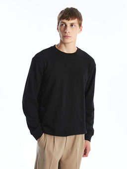 Bisiklet Yaka Uzun Kollu Erkek Dokulu Sweatshirt