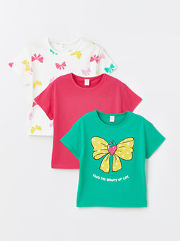 Bisiklet Yaka Bask?l? K?z Bebek Ti??rt 3l?