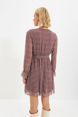 Kahverengi Kusakl? Kruvaze Astarl? Mini Sifon Dokuma Elbise TWOAW20EL1628