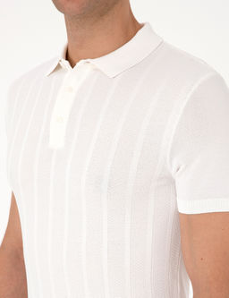 Ekru Slim Fit Polo Yaka D__meli Triko Ti__rt