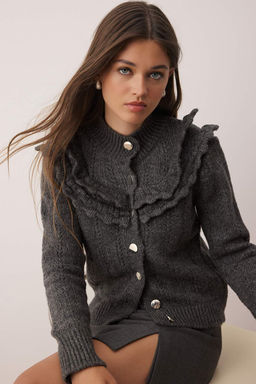 Antrasit Yumusak Dokulu F?rf?r Yaka Detayl? Triko H?rka TWOAW26HI00148