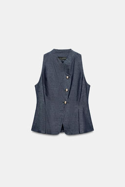 CHALECO CRUZADO CON LINO / ?ndigo