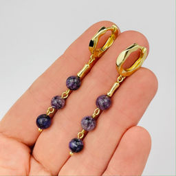 Серьги тройные с камнем Чароит