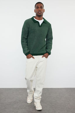 TRENDYOL MAN Gri Casual Regular Polo Yaka Dokulu Triko Kazak TMNAW25KZ00016 - Trendyolmilla фото 10