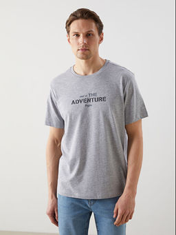 Bisiklet Yaka K?sa Kollu Bask?l? Penye Erkek Ti??rt