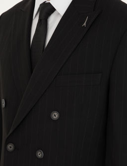 Черный двубортный костюм в полоску приталенного кроя черного цвета - Cacharel фото 7