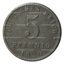 Монета 5 пфеннигов 1920 года A Германия