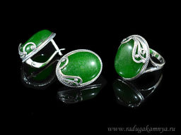 Кольцо Серьги с кварцем (имитация хризопраза) размер 17