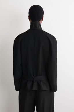 CHAQUETA CON CUELLO CHAL Y CINTUR?N MEZCLA DE LANA