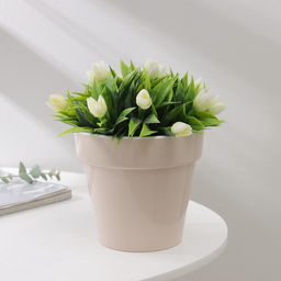 Цена за 2 шт. Кашпо для цветов со вставкой «Порто», 1 л, цвет жемчужный