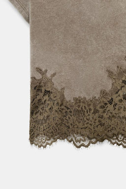 FADED-EFFECT LACE CROP TOP - Zara фото 7