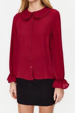 TRENDYOLMILLA Beyaz Bebe Yaka Ponpon Detayl? Regular Normal Kal?p Dokuma Gomlek TWOAW21GO0717  фото 20