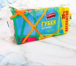 Avikomp губки д/посуды с волнистой поверхностью Eco Technology 95х65х30мм (5шт+1шт)