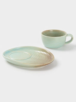 Чайная пара Magistro Sand Ripples, 2 предмета: чашка 300 мл, блюдце 19.8×15.8 см, фарфор, голубая
