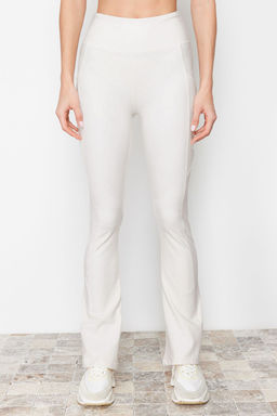 Ekru F?rcal? Soft Kumas Reflektor Bask?l? Ispanyol Paca Yoga Orme Spor Tayt THMAW24TY00066