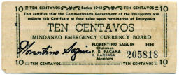 Банкнота 10 сентаво 1943 года Филиппины (Минданао, Администрация США)