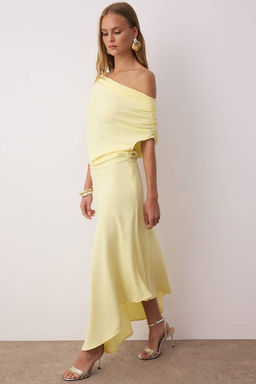 Siyah A Kesim Kay?k Yaka Dokuma Midi S?k Elbise TPRSS25EL00321 - Trendyolmilla фото 5