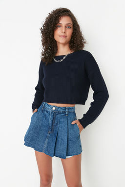 TRENDYOLMILLA Mavi Pileli Normal Bel Mini Denim Sort Etek TWOSS22SR00163 фото 20