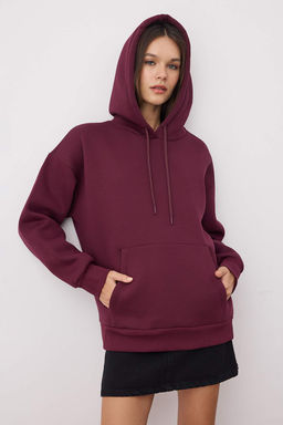 Murdum Kal?n Ici Polarl? Oversize/Genis Kal?p Kapusonlu Basic Orme Sweatshirt TWOAW24SW00103