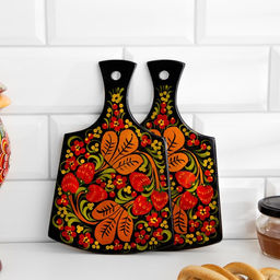 Набор кухонных принадлежностей «Земляничка», 6 предметов: 2 доски, 3 банки, подставка, дерево, хохлома