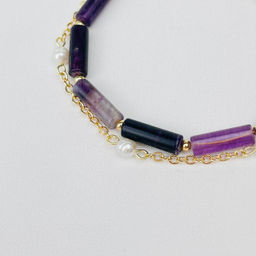 Браслет двойной из Флюорита и Жемчуга с цепочкой 16 см +