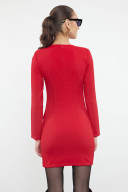 K?rm?z? Cep Detayl? Dugmeli V Yaka Dokuma Ceket Elbise TWOAW24EL00629 - Trendyolmilla фото 5