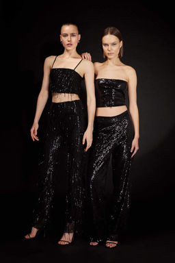 Стандартные черные брюки с пайетками Flayer с нормальной талией - Defacto фото 6