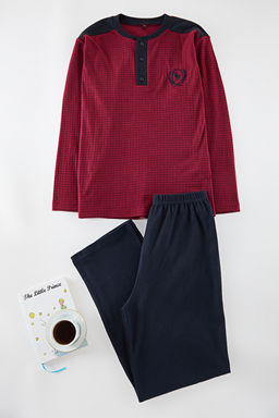 Erkek Bordo Cizgili Orme Erkek Pijama Tak?m? TEDAW25PT00006