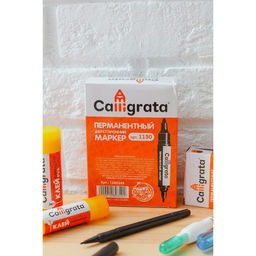 Цена за 10 шт. Маркер перманентный Calligrata, чёрный, двухсторонний, узел 5.0 мм/3.0 мм