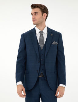 Lacivert Ex. Slim Fit Yelekli Tak_m Elbise