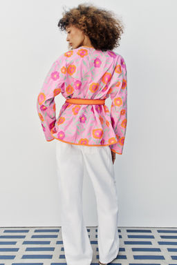 KIMONO CINTUR?N BORDADOS FLORES / Rosa - Zara фото 5