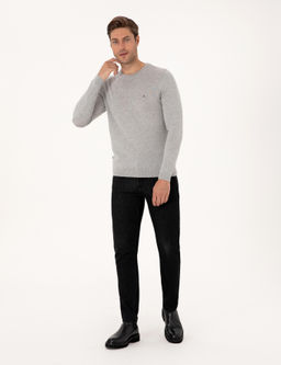 A__k Gri Melanj Slim Fit Bisiklet Yaka Basic Triko Kazak - Pierre cardin фото 4