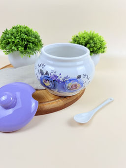 Сахарница Lavenir "Сиреневый букет" 600 мл, 12,5 см HC210-P85 с ложкой доломит 54691