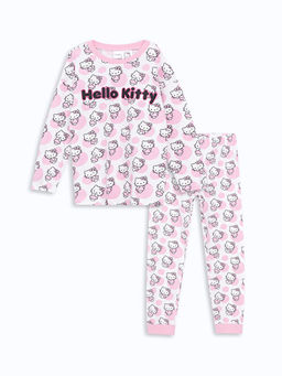 Bisiklet Yaka Hello Kitty Bask?l? K?z ?ocuk Pijama Tak?m?