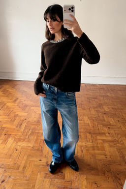 JEWEL BEADED NECK KNIT JUMPER - Zara фото 4