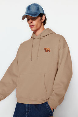 TRENDYOL MAN Gri Oversize/Genis Kesim Kapusonlu Hayvan Nak?sl? Ici Polarl? Sweatshirt TMNAW24SW00097 - Trendyolmilla фото 23