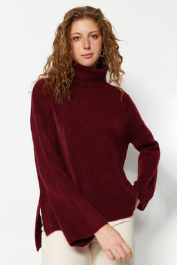 Bordo Yumusak Dokulu Genis Kal?p Triko Kazak TWOAW23KZ0054 - Trendyolmilla фото 4