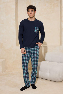 Lacivert Regular Ekose / Kareli Homewear Pijama Tak?m? TMNAW26PT00022 - Trendyolmilla фото 5