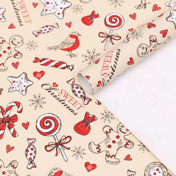 Цена за 2 шт. Бумага упаковочная новогодняя глянцевая «Рождественская конфета», 70×100 см, 1 лист