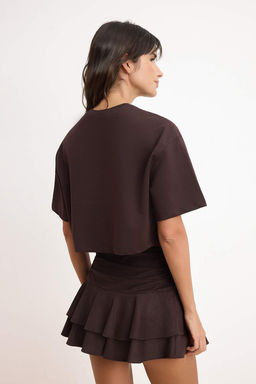 Kahverengi Boxy Dusuk Kol K?sa Kollu %100 Pamuk Orme T-Shirt TWOSS26TS00185 - Trendyolmilla фото 4