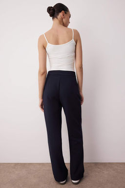 Lacivert Wide Leg/Genis Paca Dokuma Kumas Pantolon TWOAW22PL0139