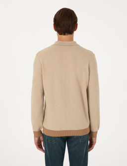 Bej Regular Fit %100 Y_n Polo Yaka D__meli Triko Kazak - Pierre cardin фото 5